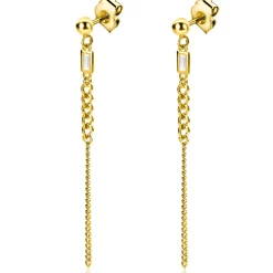56mm ZINZI gold plated zilveren oorstekers met gourmet schakels en rechthoekige zetting met witte zirconia ZIO2410
