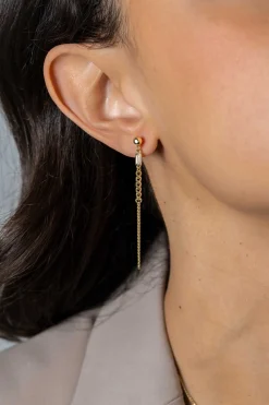 56mm ZINZI gold plated zilveren oorstekers met gourmet schakels en rechthoekige zetting met witte zirconia ZIO2410