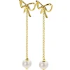 60mm ZINZI gold plated zilveren strik oorstekers met jasseron kettinkje en zoetwaterparel ZIO2677