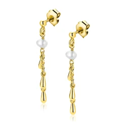 37mm ZINZI gold plated zilveren oorstekers met druppels en witte zoetwaterparels ZIO2753
