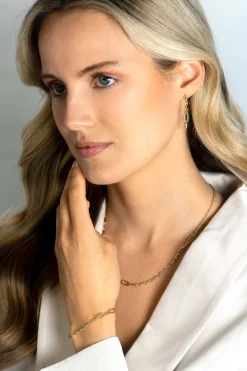 35mm ZINZI gold plated zilveren oorstekers met fijne marine schakels en twee ovale schakels ZIO2413G