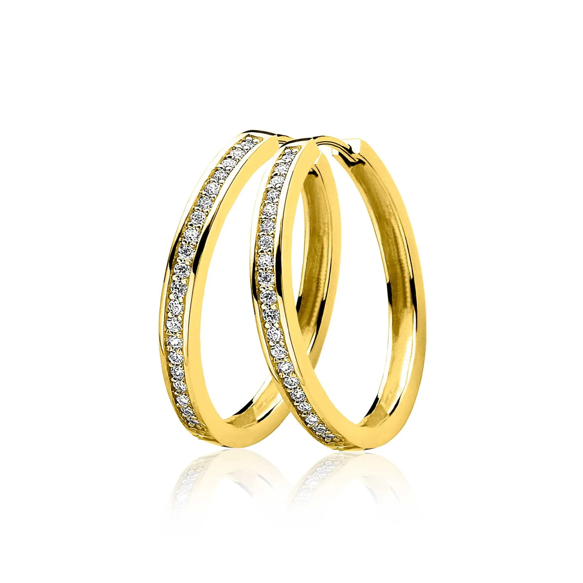 28mm ZINZI gold plated zilveren oorringen met witte zirconia's en luxe klapsluiting, buisdikte 3mm ZIO193Y