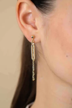 60mm ZINZI gold plated zilveren oorstekers met paperclip ketting en open ovale vorm bezet met witte zirconia's ZIO2538