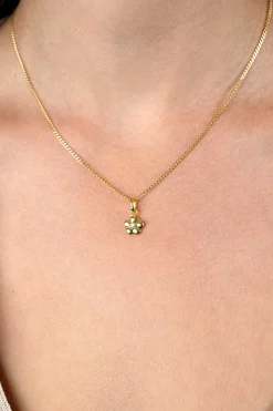 16mm ZINZI gold plated zilveren bloem hanger, bezet met witte zirconia ZIH2620 (zonder collier)