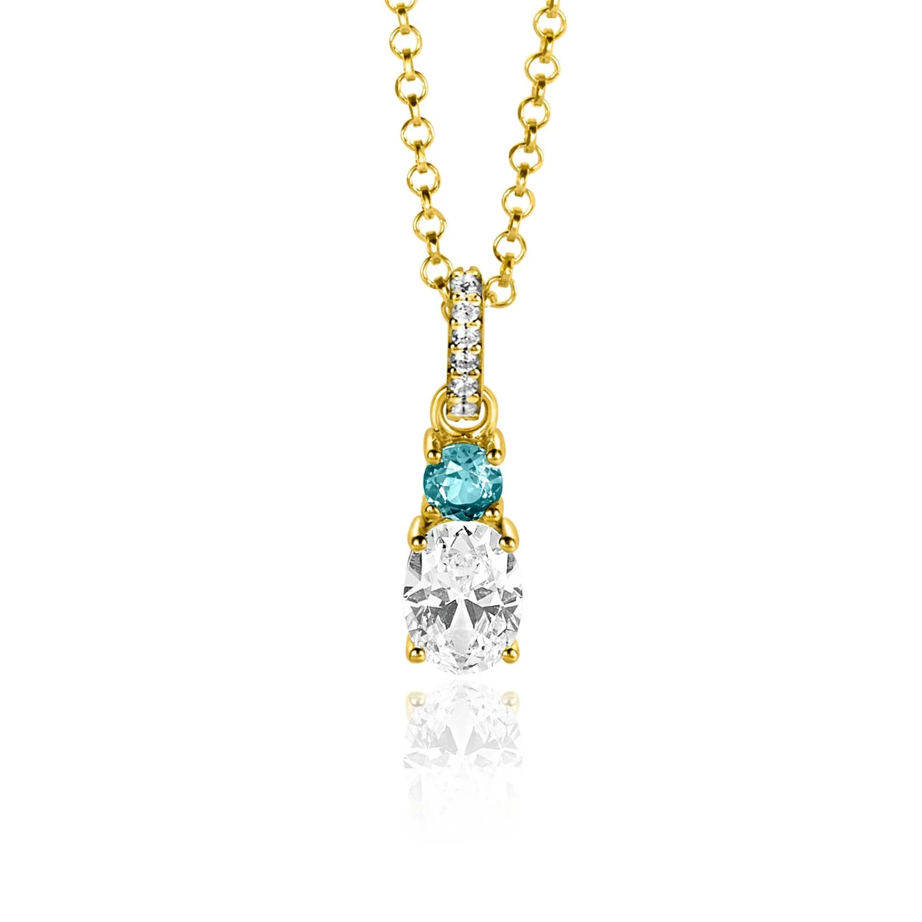 19mm ZINZI gold plated zilveren hanger blauw wit met luxe hangoog ZIH2438 (zonder collier)