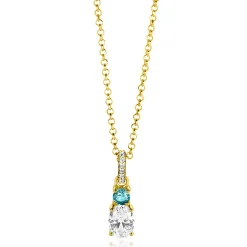 19mm ZINZI gold plated zilveren hanger blauw wit met luxe hangoog ZIH2438 (zonder collier)