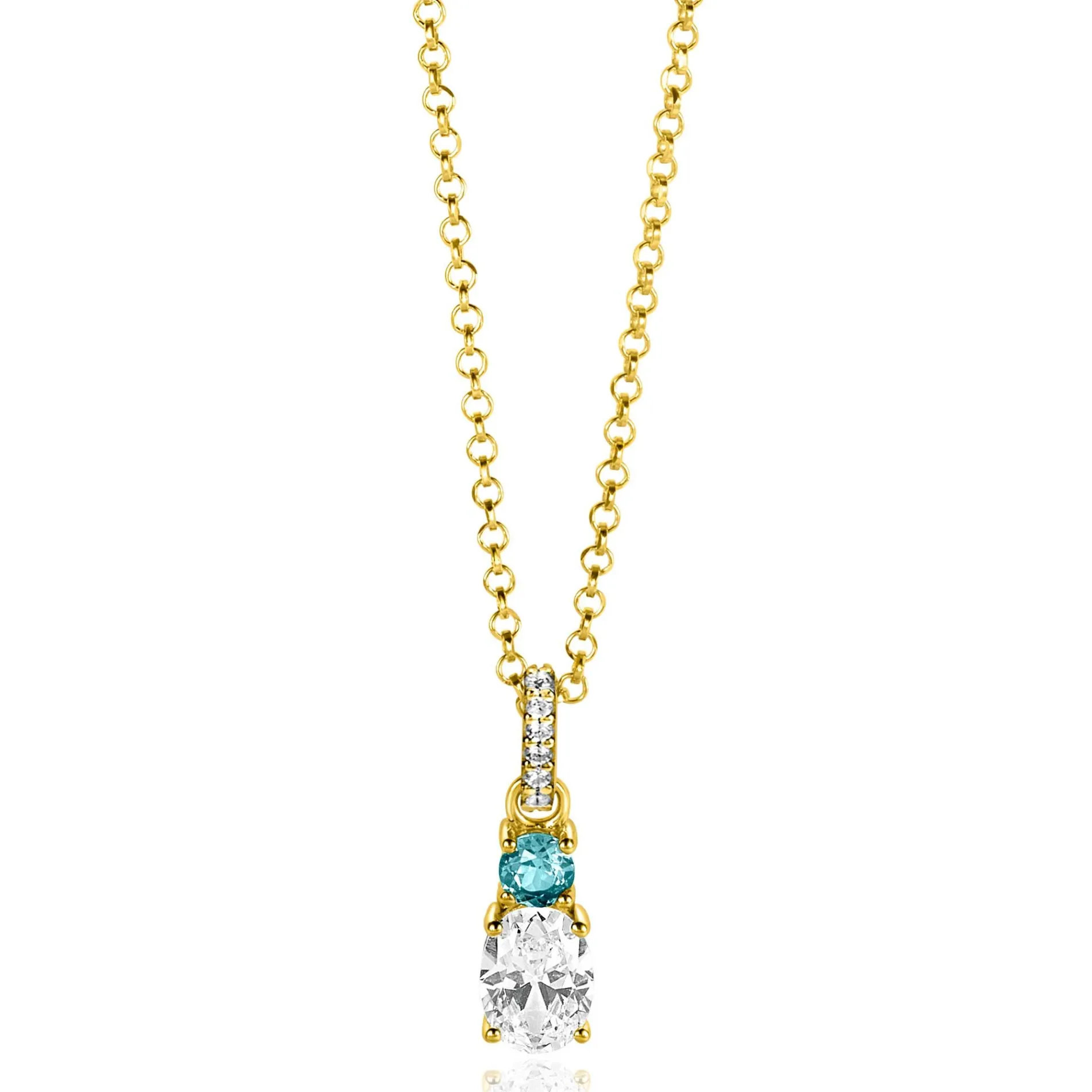 19mm ZINZI gold plated zilveren hanger blauw wit met luxe hangoog ZIH2438 (zonder collier)
