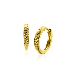 15mm ZINZI gold plated zilveren oorringen met veertjesmotief 3mm breed en luxe klapsluiting ZIO2644G