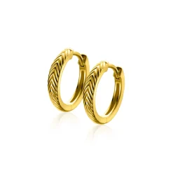 15mm ZINZI gold plated zilveren oorringen met veertjesmotief 3mm breed en luxe klapsluiting ZIO2644G