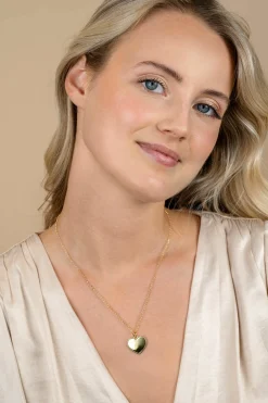 23mm ZINZI gold plated zilveren hanger hart met parelrand voor gravure ZIH2654G (zonder collier)