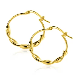 27mm ZINZI gold plated zilveren oorringen met een trendy combinatie van een gladde en gedraaide buis 27x3mm ZIO2482G