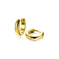 12,5mm ZINZI gold plated zilveren gladde oorringen met ronde buis 3mm met luxe klapsluiting ZIO2600G
