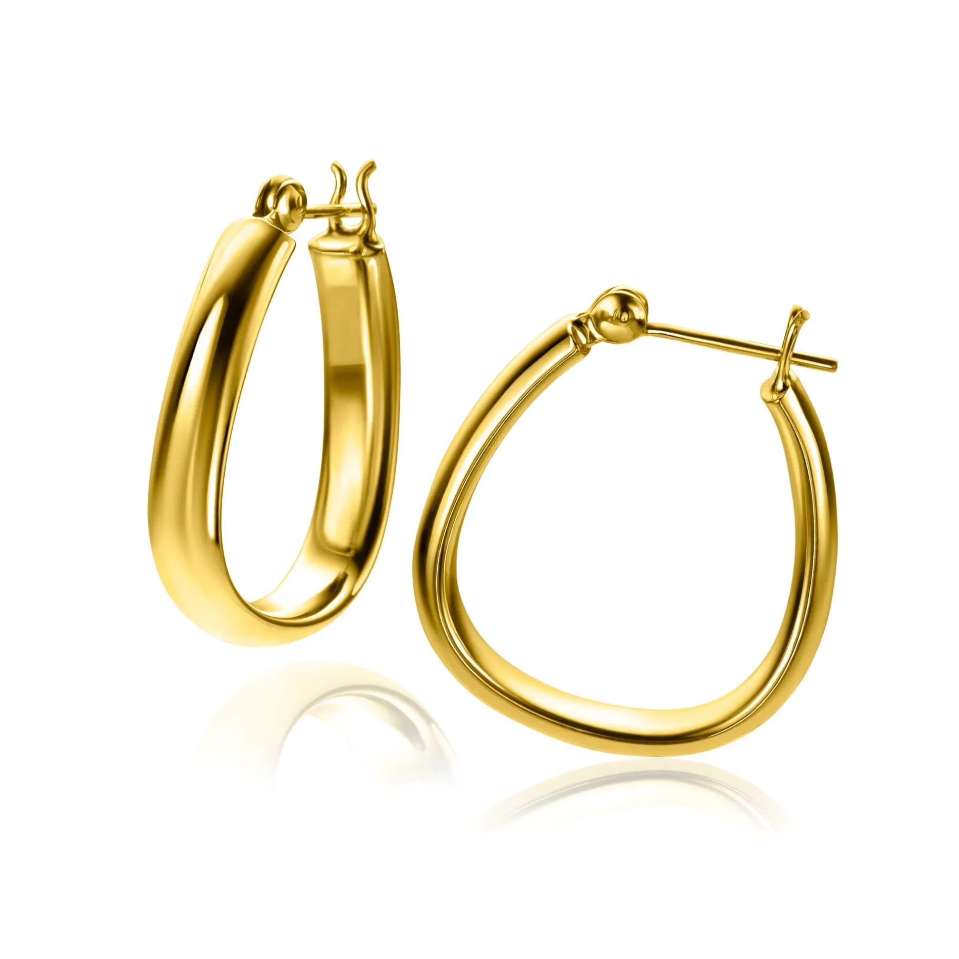 22mm ZINZI gold plated zilveren oorringen in trendy tas vorm met gladde buis 4mm breed en handige bovensluiting ZIO2606G