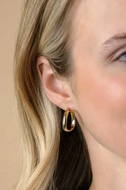 22mm ZINZI gold plated zilveren oorringen in trendy tas vorm met gladde buis 4mm breed en handige bovensluiting ZIO2606G