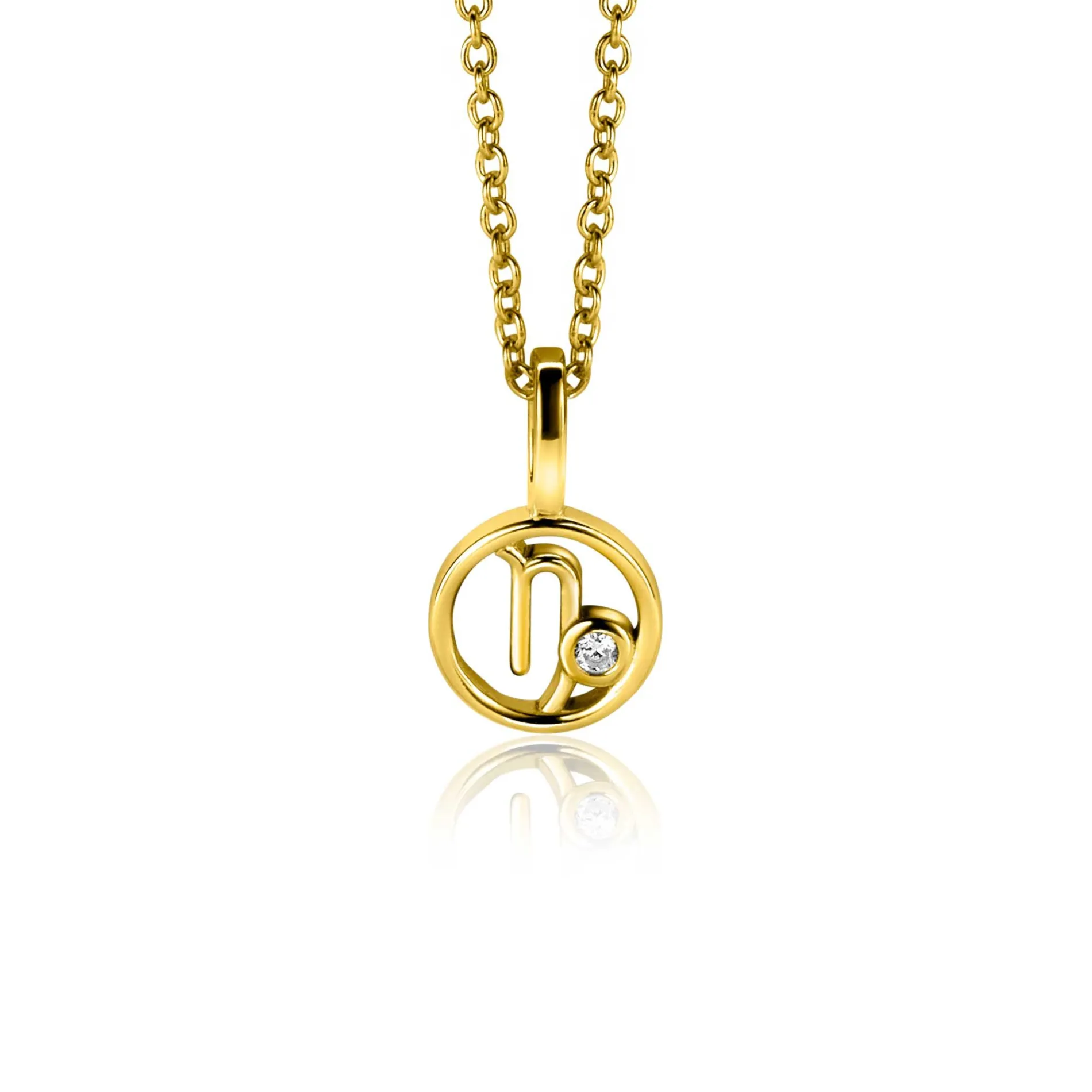 9mm ZINZI gold plated zilveren Steenbok sterrenbeeldhanger bezet met witte zirconia ZIHY-STE (zonder collier)