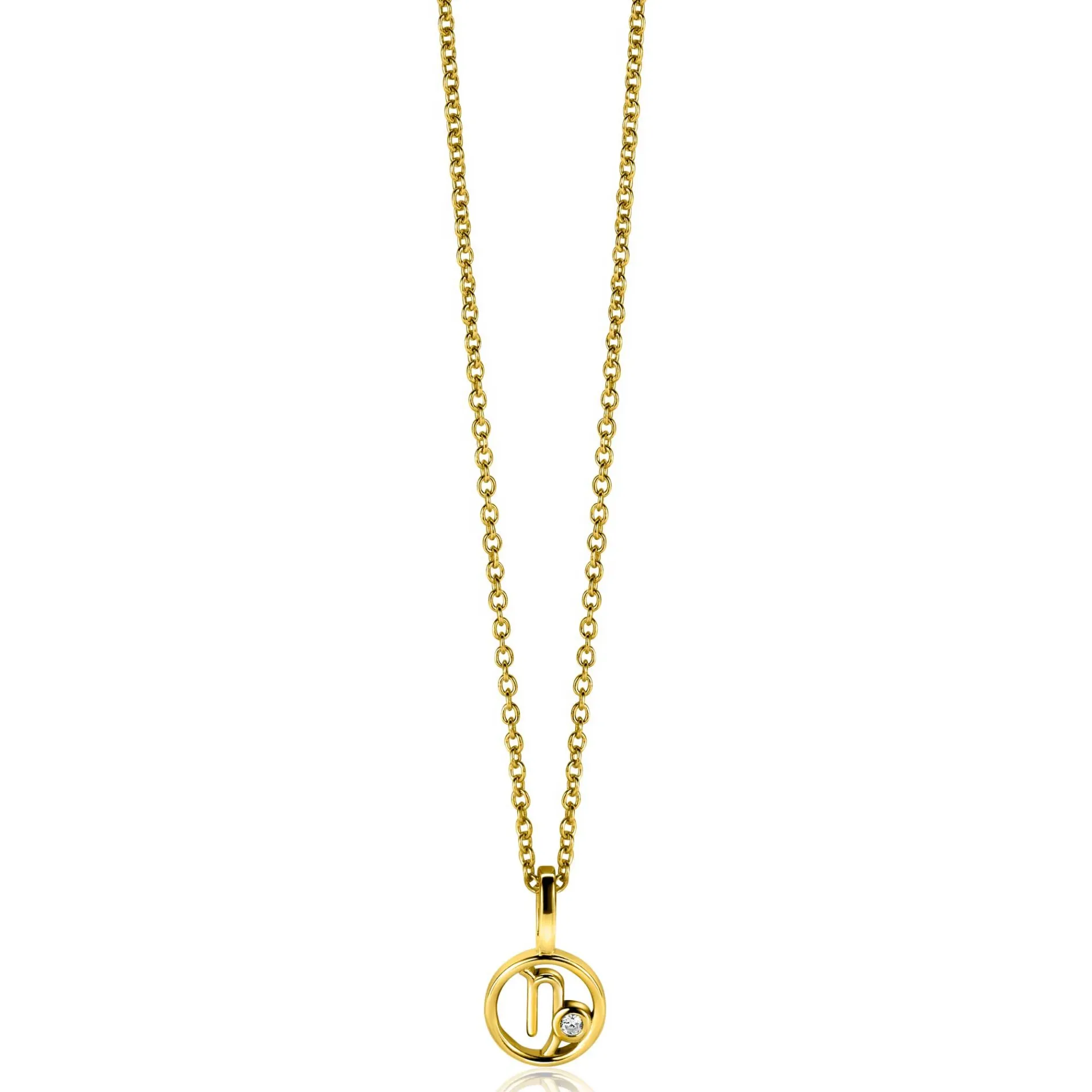 9mm ZINZI gold plated zilveren Steenbok sterrenbeeldhanger bezet met witte zirconia ZIHY-STE (zonder collier)