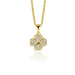 16mm ZINZI gold plated zilveren klaver vier hanger bezet met witte zirconia's ZIH2618 (zonder collier)