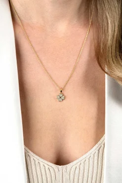 16mm ZINZI gold plated zilveren klaver vier hanger bezet met witte zirconia's ZIH2618 (zonder collier)