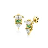 9,5mm ZINZI gold plated zilveren oorstekers met drie verschillende vormen van zettingen, bezet met groene en witte kleurstenen ZIO2630G