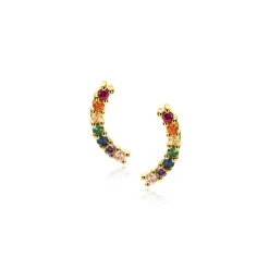10mm ZINZI gold plated zilveren oorknoppen met golfje bezet met regenboog kleurstenen ZIO2592