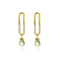 30mm ZINZI gold plated zilveren oorstekers met trendy open ovale vorm en peervormige hanger groen peridot ZIO2430