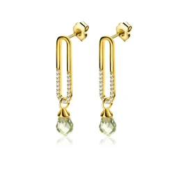 30mm ZINZI gold plated zilveren oorstekers met trendy open ovale vorm en peervormige hanger groen peridot ZIO2430