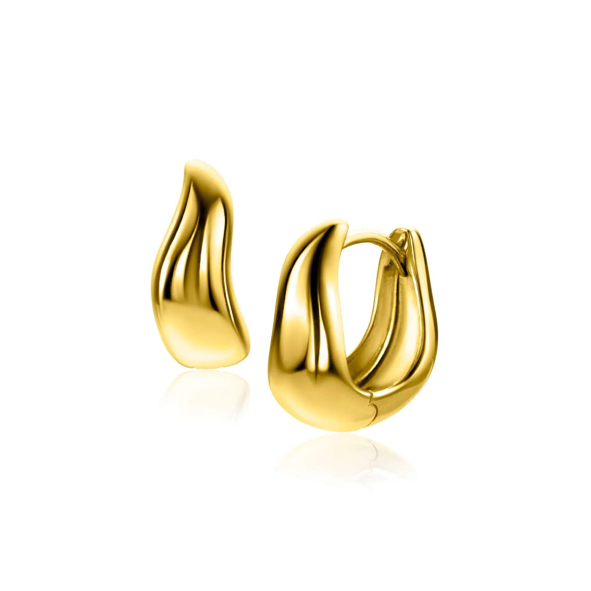 15mm ZINZI gold plated zilveren oorringen organisch gevormd 6,5mm breed met luxe klapsluiting ZIO2609G