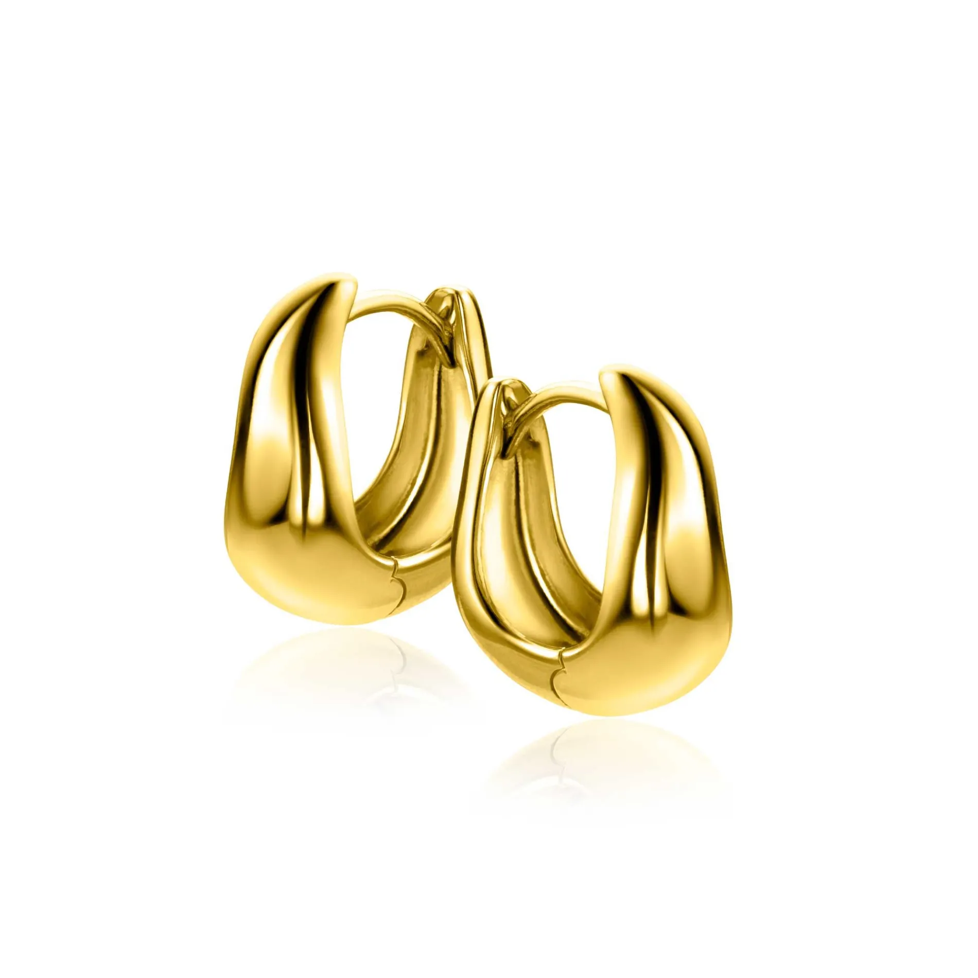 15mm ZINZI gold plated zilveren oorringen organisch gevormd 6,5mm breed met luxe klapsluiting ZIO2609G