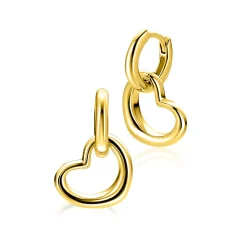 14mm ZINZI gold plated zilveren oorbedels open hartvorm ZICH2718G (zonder oorringen)