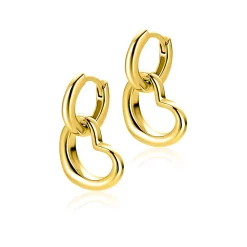 14mm ZINZI gold plated zilveren oorbedels open hartvorm ZICH2718G (zonder oorringen)