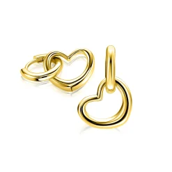 14mm ZINZI gold plated zilveren oorbedels open hartvorm ZICH2718G (zonder oorringen)