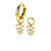 13mm ZINZI gold plated zilveren oorbedels met drie peervormige zettingen in aflopende grootte, bezet met witte zirconia's ZICH2631 (zonder oorringen)