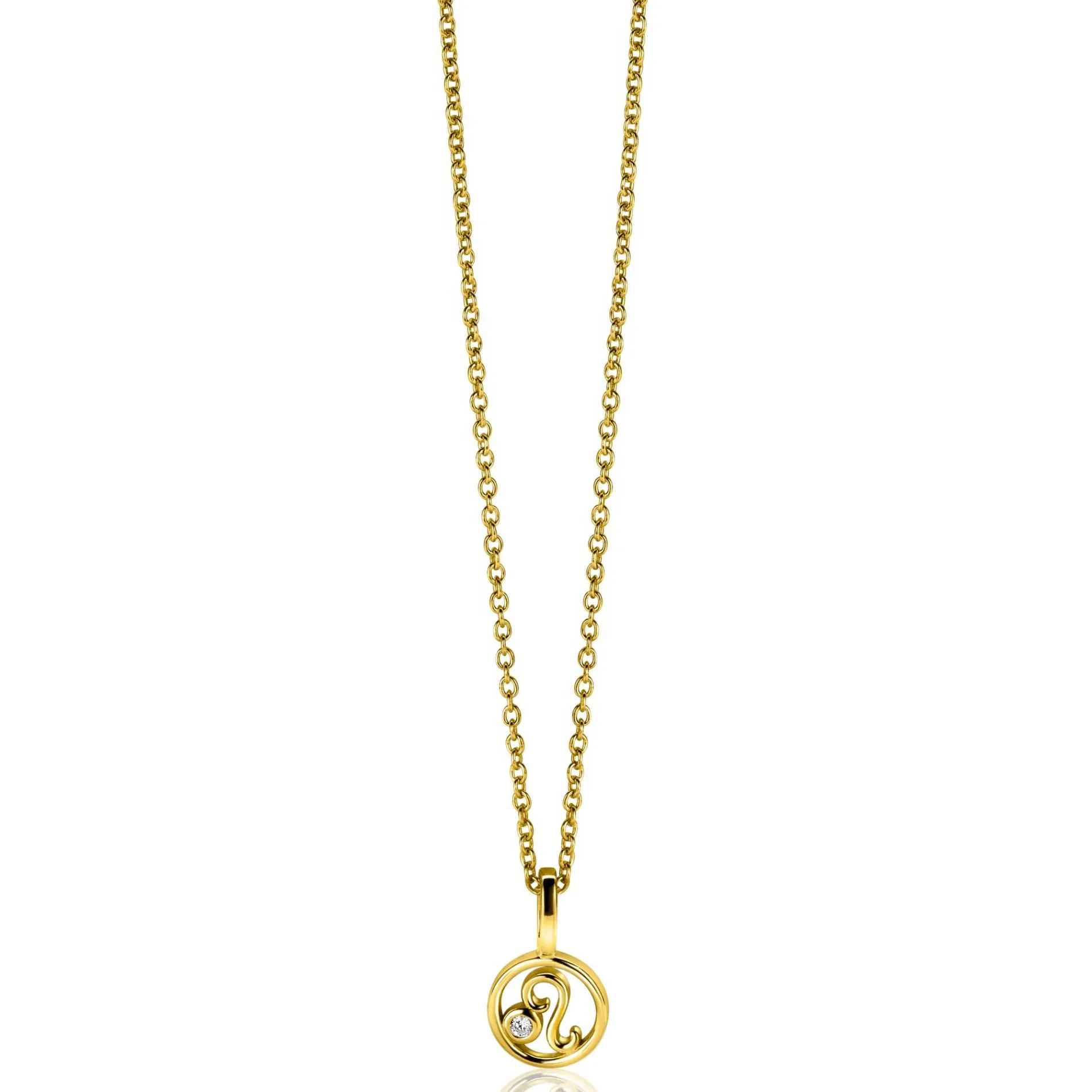 9mm ZINZI gold plated zilveren Leeuw sterrenbeeldhanger bezet met witte zirconia ZIHY-LEE (zonder collier)