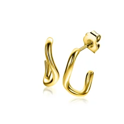 16mm ZINZI gold plated zilveren gladde oorstekers organisch gevormd ZIO2656G