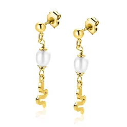 35mm ZINZI gold plated zilveren oorstekers met slang en witte zoetwaterparel ZIO2761