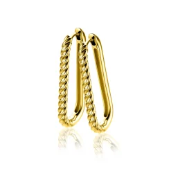 28mm ZINZI gold plated zilveren oorringen in ovale vorm met gedraaide buis en luxe klapsluiting ZIO2693G