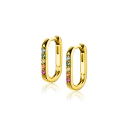 14mm ZINZI gold plated zilveren luxe oorringen in ovale vorm bezet met regenboog kleurstenen ZIO2598