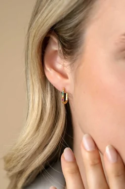 14mm ZINZI gold plated zilveren luxe oorringen in ovale vorm bezet met regenboog kleurstenen ZIO2598