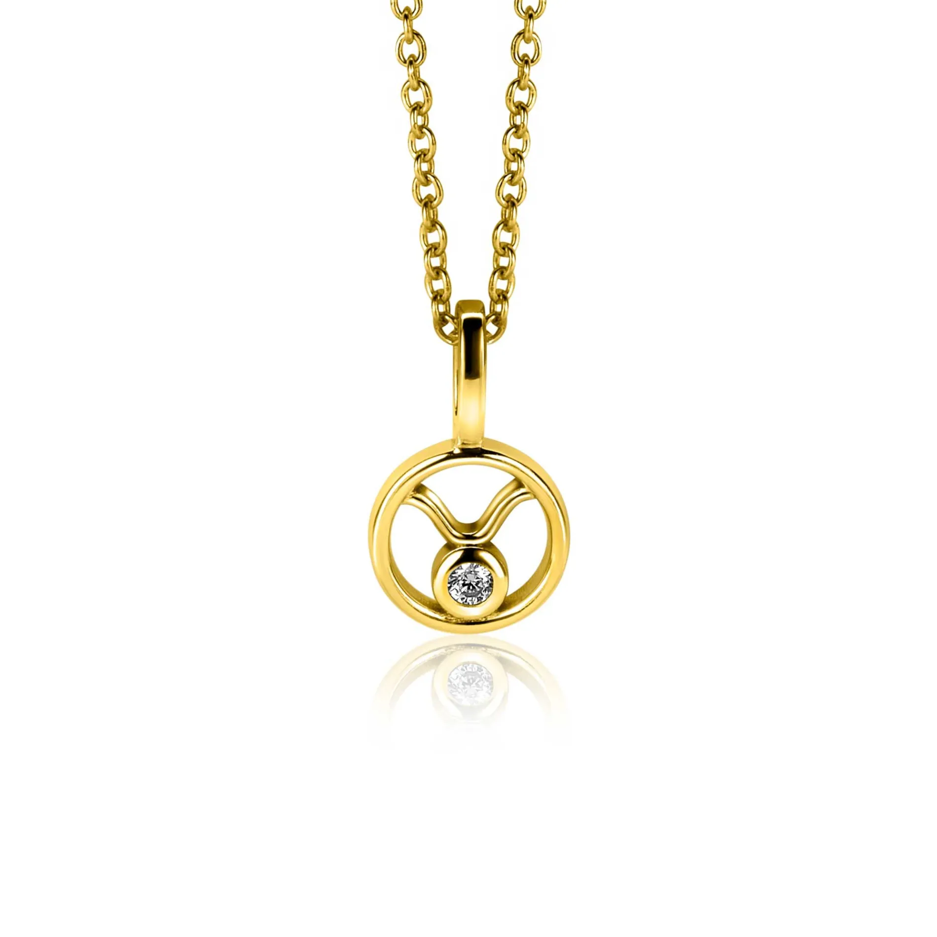 9mm ZINZI gold plated zilveren Stier sterrenbeeldhanger bezet met witte zirconia ZIHY-STI (zonder collier)