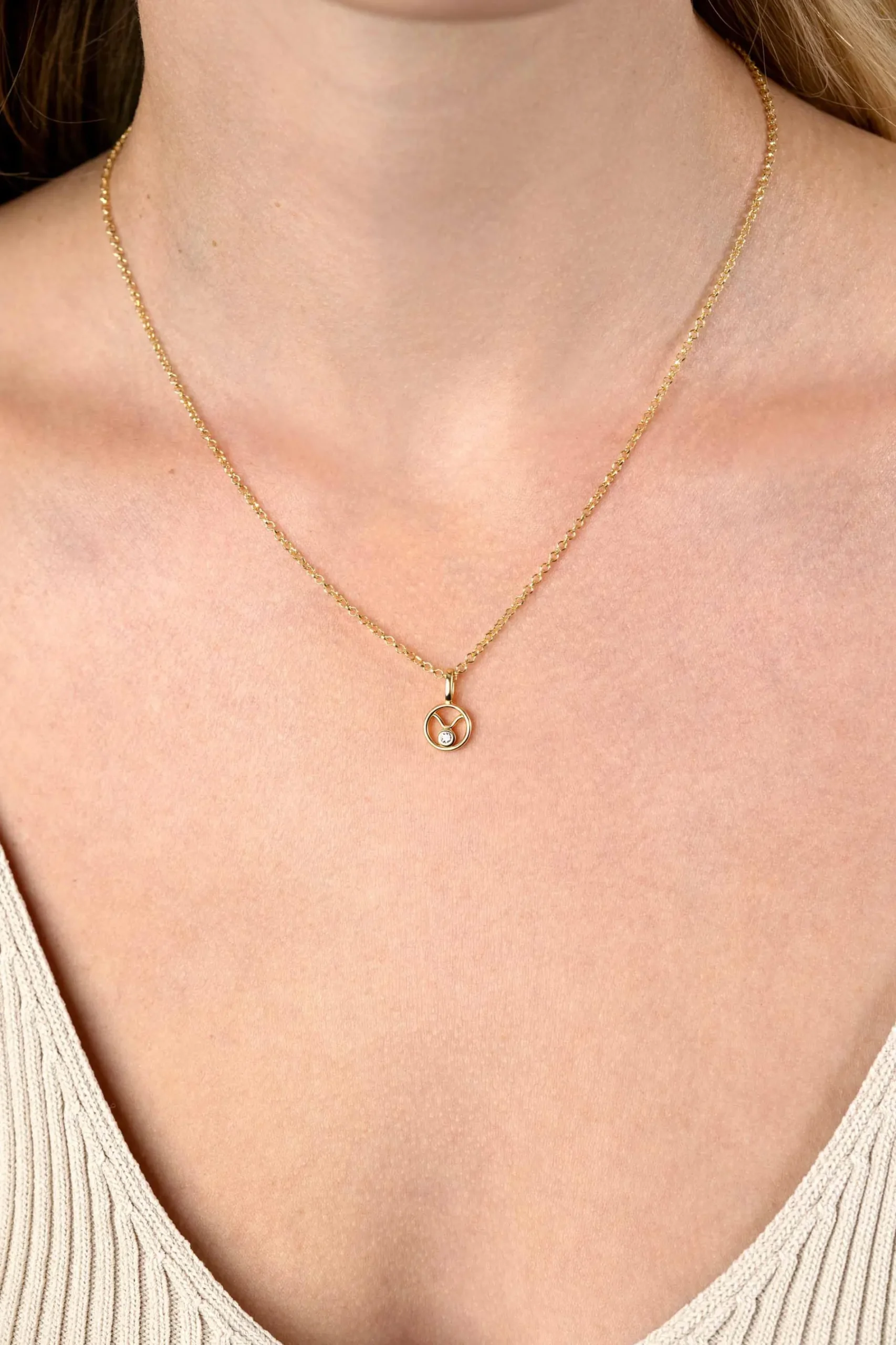 9mm ZINZI gold plated zilveren Stier sterrenbeeldhanger bezet met witte zirconia ZIHY-STI (zonder collier)