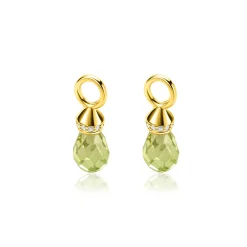 17mm ZINZI gold plated zilveren oorbedels in peervorm groen peridot en witte zirconia's ZICH2429 (zonder oorringen)