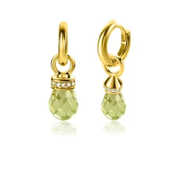 17mm ZINZI gold plated zilveren oorbedels in peervorm groen peridot en witte zirconia's ZICH2429 (zonder oorringen)