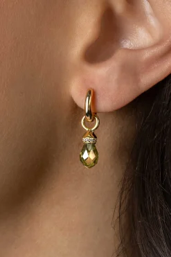 17mm ZINZI gold plated zilveren oorbedels in peervorm groen peridot en witte zirconia's ZICH2429 (zonder oorringen)