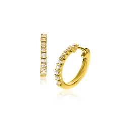 15mm ZINZI gold plated zilveren oorringen bezet met champagne, peridot en witte zirconia's met luxe klapsluiting ZIO2612
