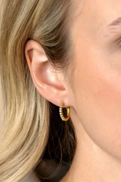 15mm ZINZI gold plated zilveren oorringen bezet met champagne, peridot en witte zirconia's met luxe klapsluiting ZIO2612