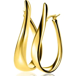 49mm ZINZI gold plated zilveren grote oorringen in organische vorm met een speelse twist en handige bovensluiting ZIO2675G