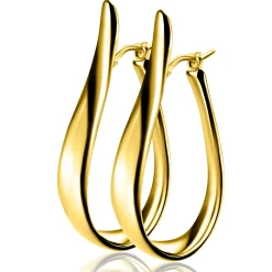 49mm ZINZI gold plated zilveren grote oorringen in organische vorm met een speelse twist en handige bovensluiting ZIO2675G