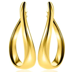 49mm ZINZI gold plated zilveren grote oorringen in organische vorm met een speelse twist en handige bovensluiting ZIO2675G