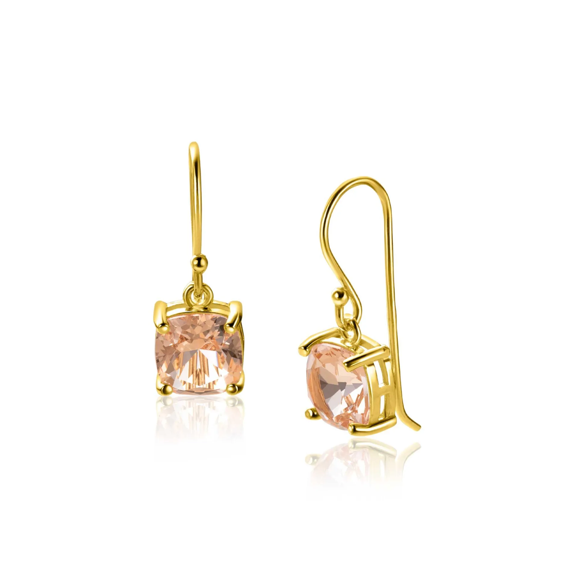 24mm ZINZI gold plated zilveren oorhangers met trendy vierkante kleursteen in licht roze ZIO2579