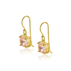 24mm ZINZI gold plated zilveren oorhangers met trendy vierkante kleursteen in licht roze ZIO2579